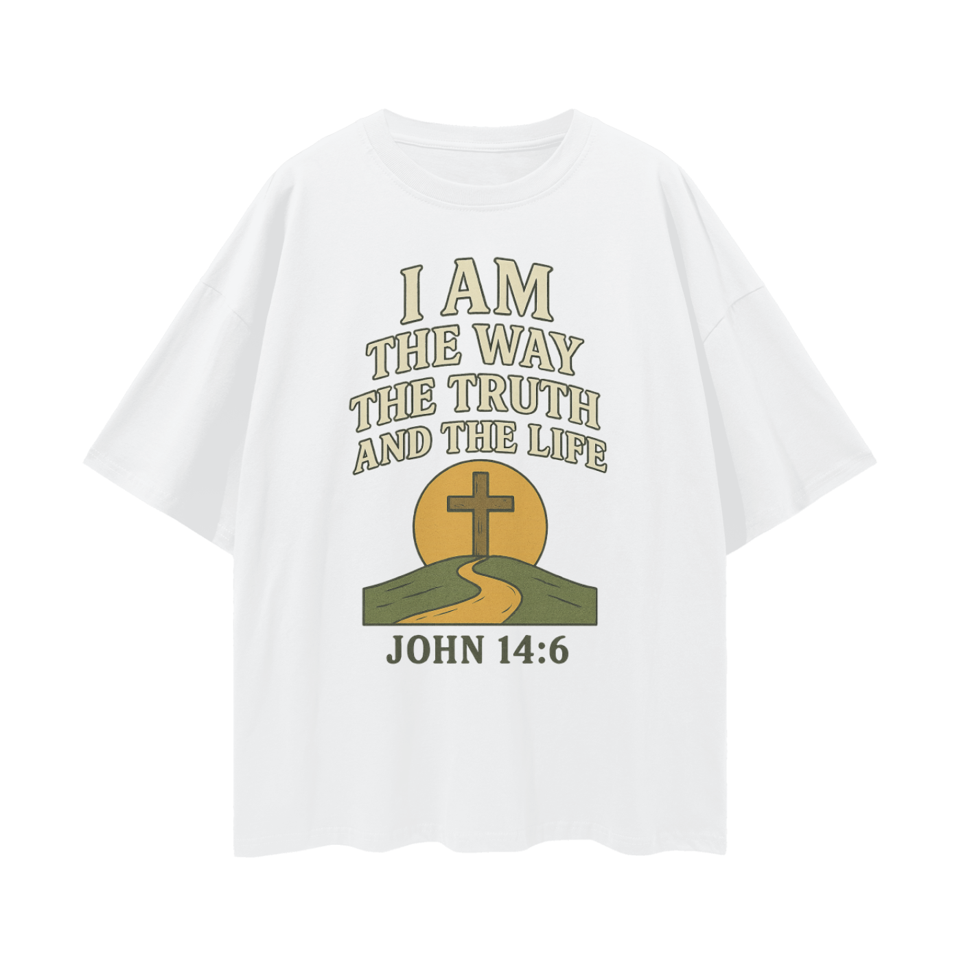 john 14:6 shirt,i am the way truth life,jesus is the way tee,oversize faith shirt,unisex scripture shirt,christian streetwear,christian bible verse shirt,bold gospel shirt,deep drop shoulder tee