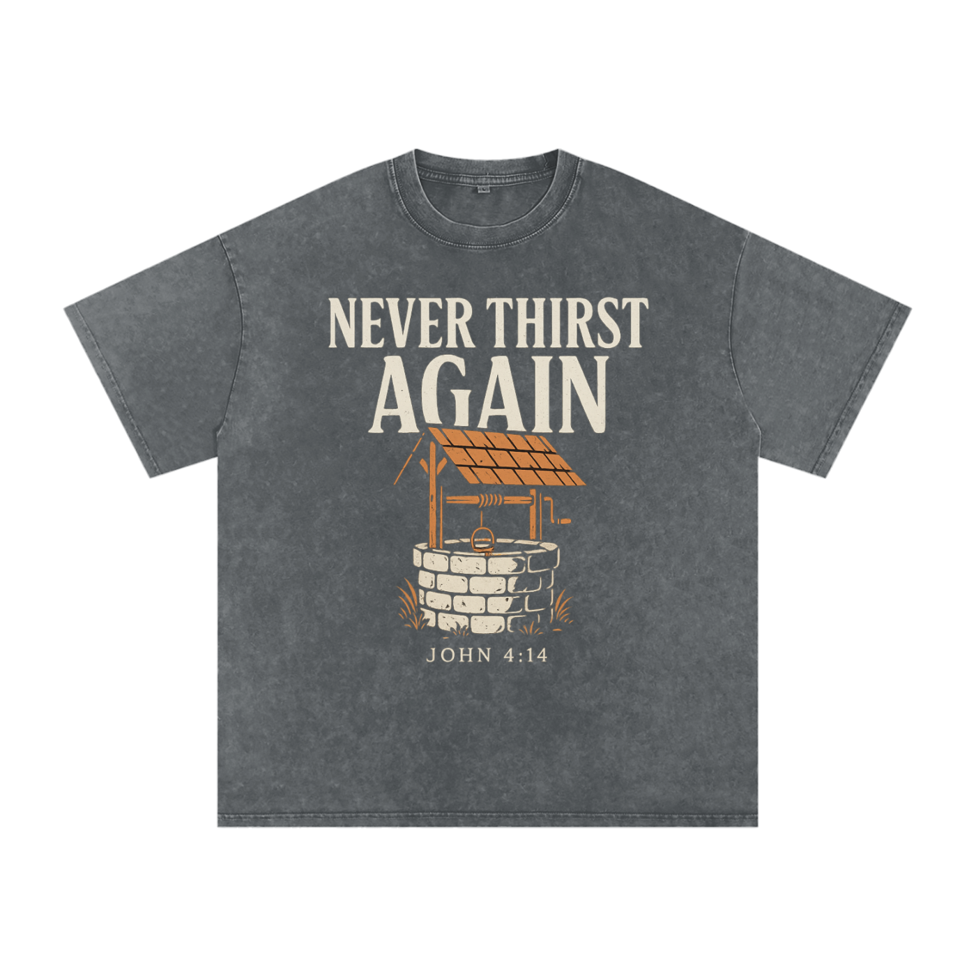 john 4:14 shirt,never thirst again tee,living water christian shirt,acid wash faith tee,bible verse tshirt,christian streetwear,oversized scripture shirt,jesus satisfies tee,christian graphic shirt,bold faith apparel