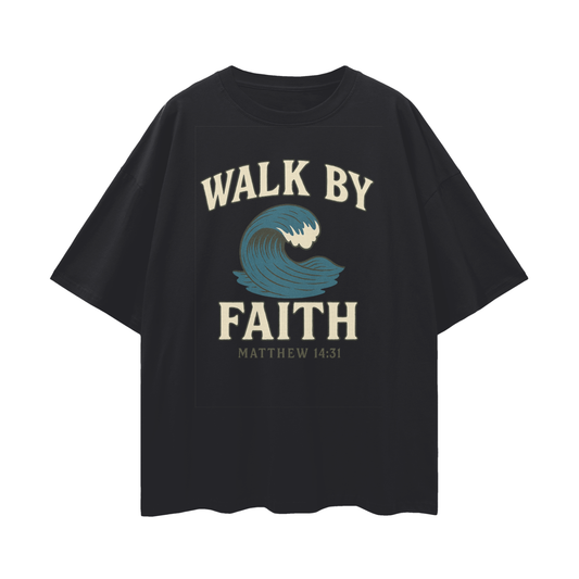 walk by faith shirt,matthew 14:31 shirt,faith based clothing,christian graphic tee,bible verse t-shirt,christian streetwear,oversized christian shirt,wave faith shirt,scripture shirt,bold faith tee