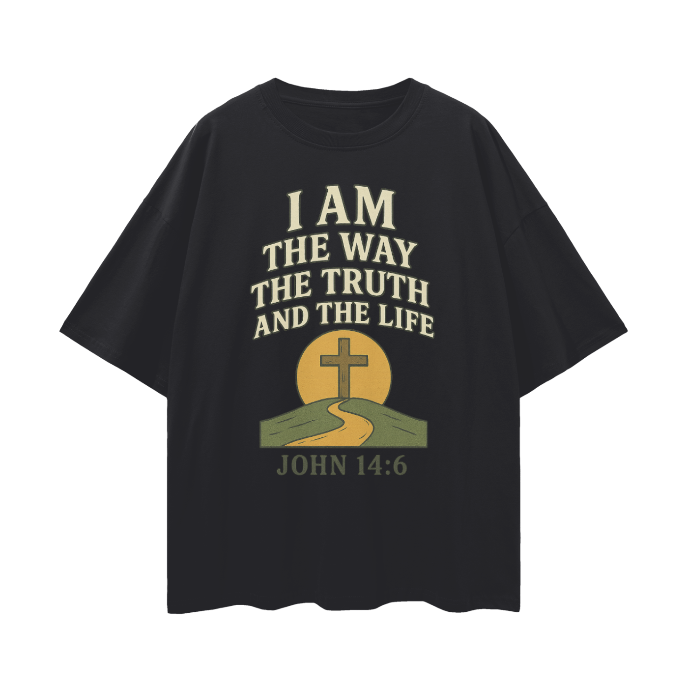 john 14:6 shirt,i am the way truth life,jesus is the way tee,oversize faith shirt,unisex scripture shirt,christian streetwear,christian bible verse shirt,bold gospel shirt,deep drop shoulder tee