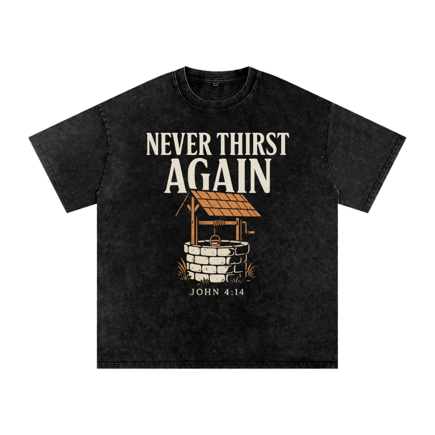 john 4:14 shirt,never thirst again tee,living water christian shirt,acid wash faith tee,bible verse tshirt,christian streetwear,oversized scripture shirt,jesus satisfies tee,christian graphic shirt,bold faith apparel